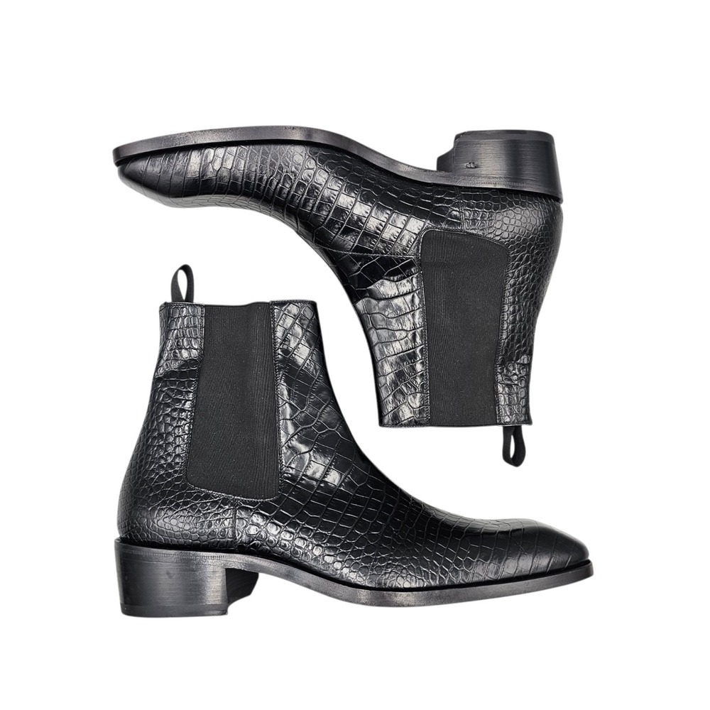 TOM FORD Men's Size 8 US Black Hainaut Croc-Effect Leather Chelsea Boots NWOB - Picture 6 of 8
